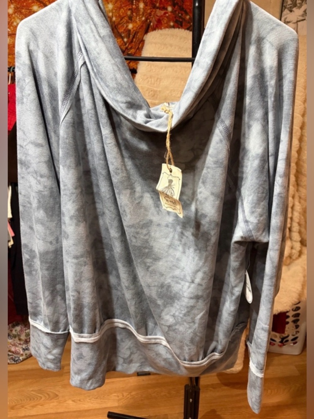 🩶 Easel Bluish Gray Tie Dye Cowl Neck Sweatshirt | Size Large | NWT
